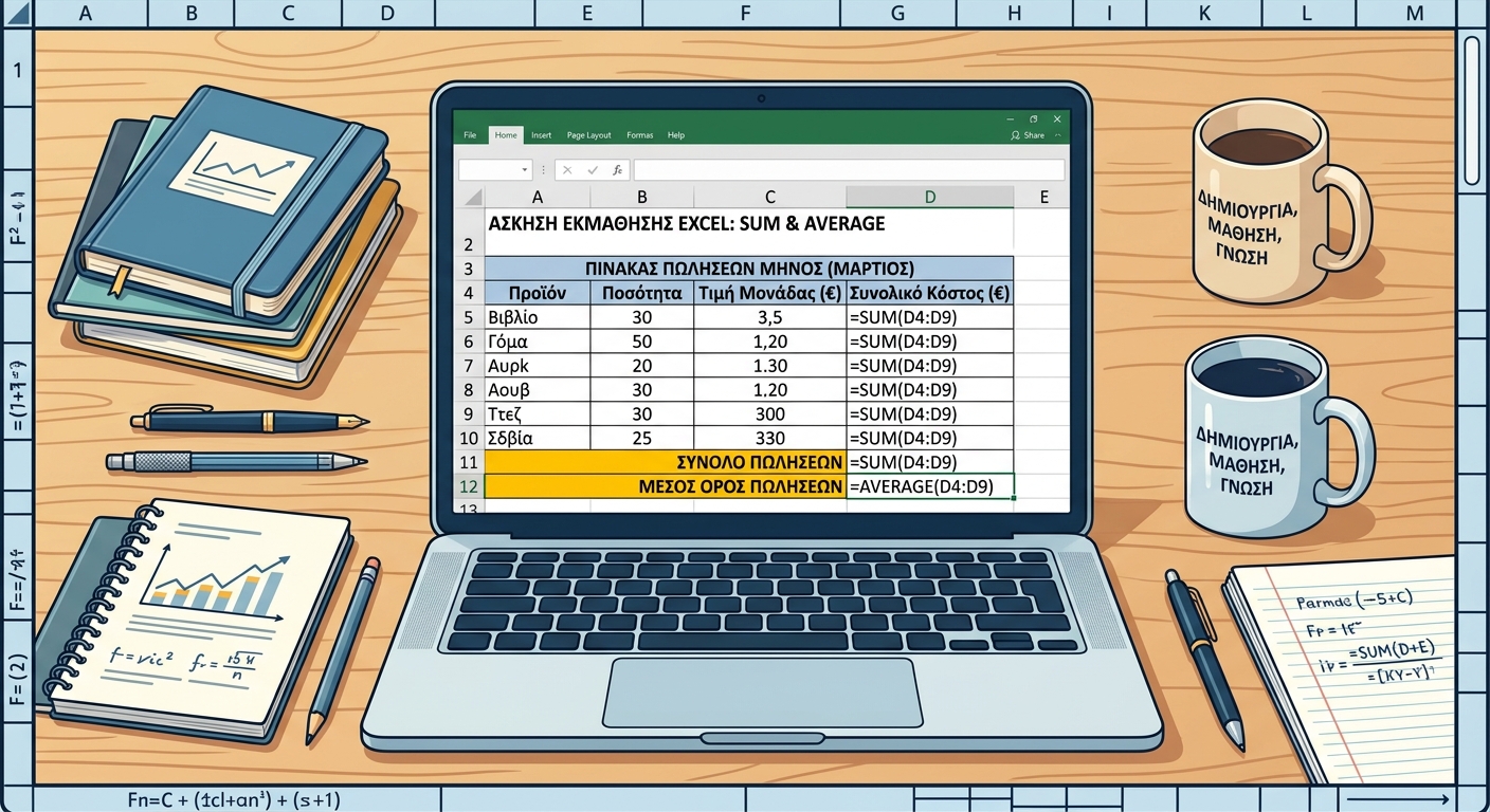 Άσκηση για EXCEL με προσθέσεις και μέσο όρο